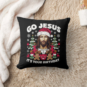 Coussin C'est l'anniversaire de Jésus, sale T-shirt de Noë
