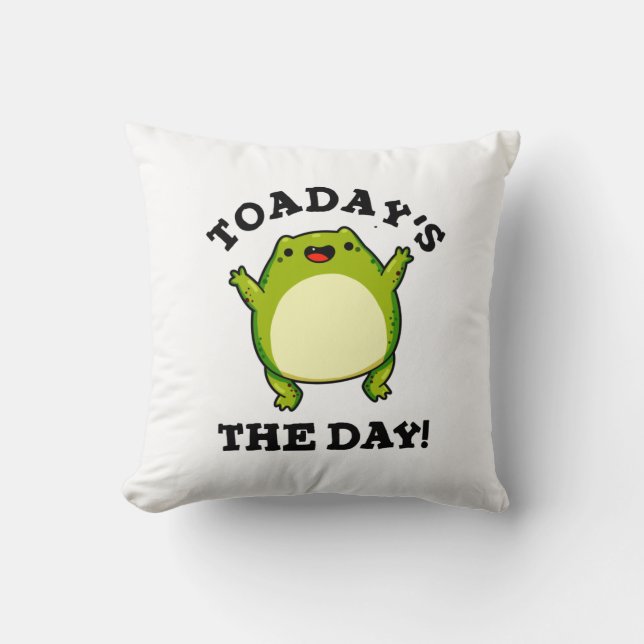 Coussin C'est le jour drôle de crapaud jeu de mots  (Recto)