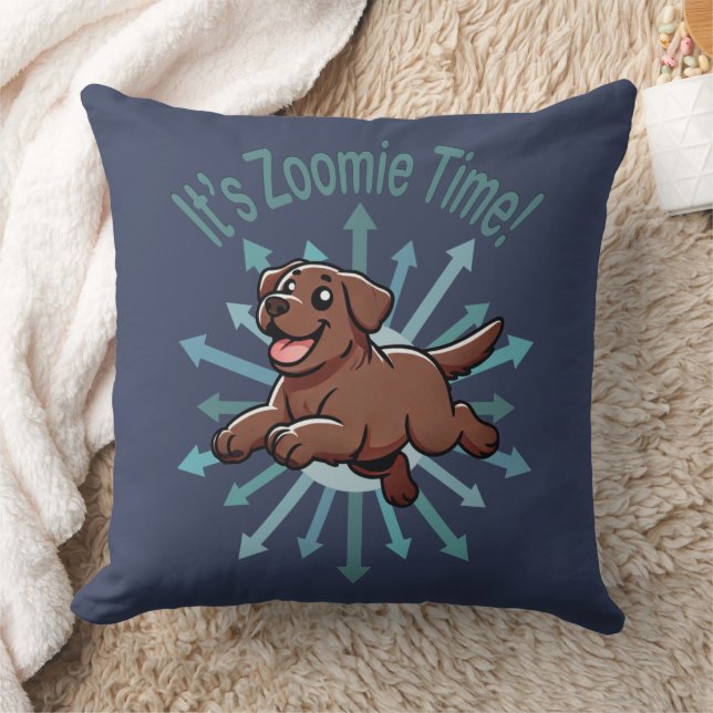 Coussin C'est le temps Zoomie Labrador chocolat (Couverture)