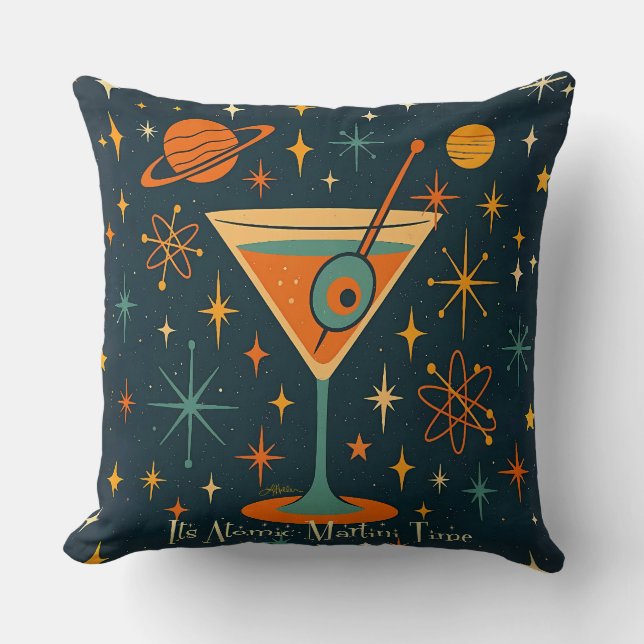 Coussin C'est l'heure du Martini Atomique Étoiles Cosmique (Recto)