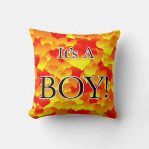 Coussin C'est un garçon ! Coeurs rouge et jaune