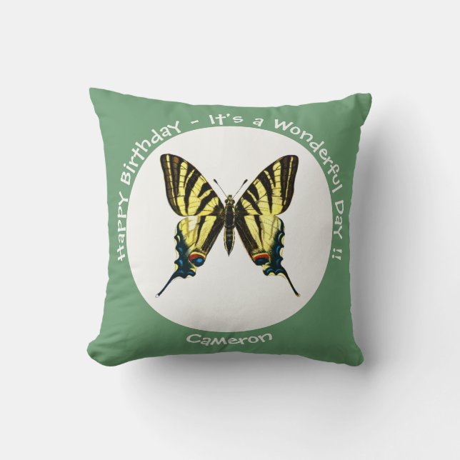 Coussin C'est une fête d'anniversaire de papillon à queue  (Recto)
