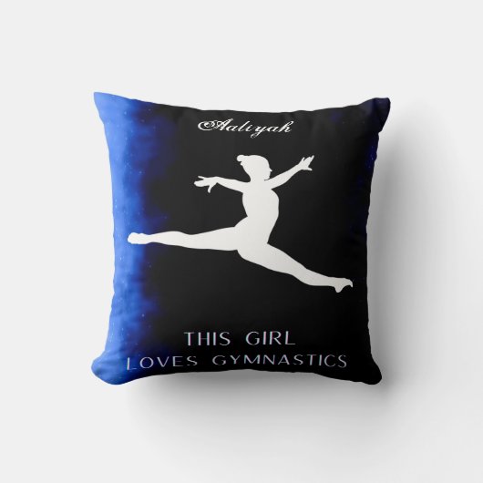 Coussin Cette Fille Aime La Gymnastique Noir, Bleu, Blanc (Recto)