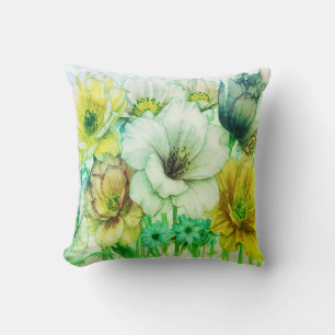 Coussin Chaise lit avec fleurs vertes et jaunes en fleurs