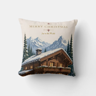 Coussin Chalet Alpin Européen de Noël Montagne enneigée