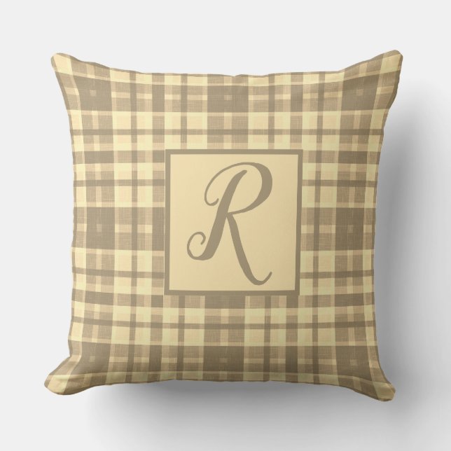 Coussin Chaleureux monogramme moderne beige et marron (Recto)