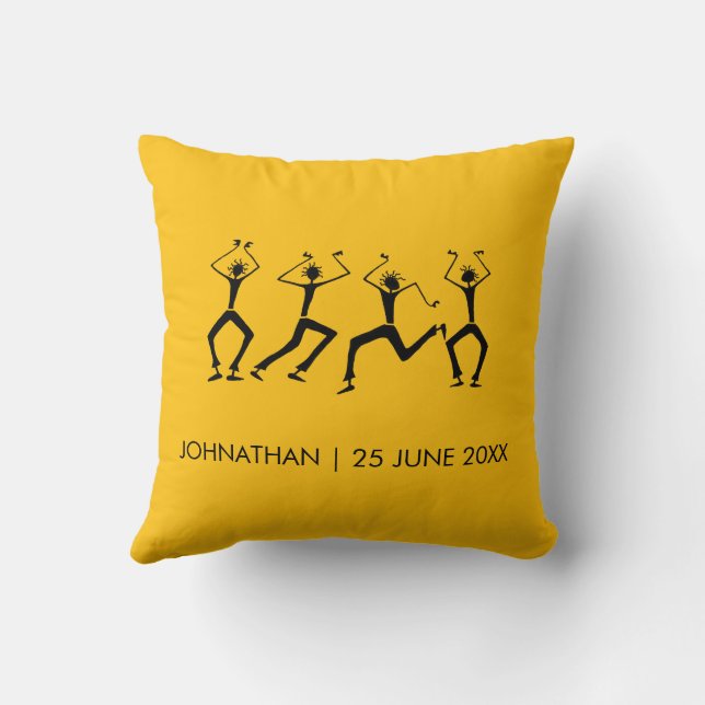 Coussin Chaleureux, Orange, Silhouette Joyeux Danseurs De  (Verso)