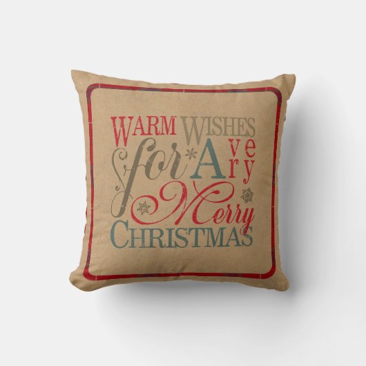 Coussin Chaleureux Voeux Typographie Kraft & Tartan Rouge (Recto)