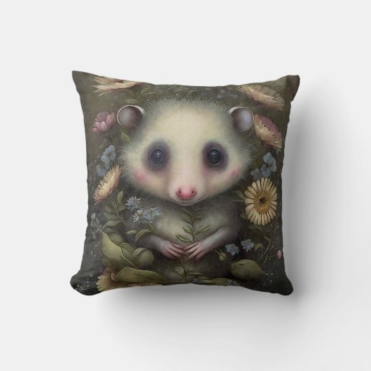 Coussin Chambre de bébé en forêt avec un joli bébé opossum (Recto)
