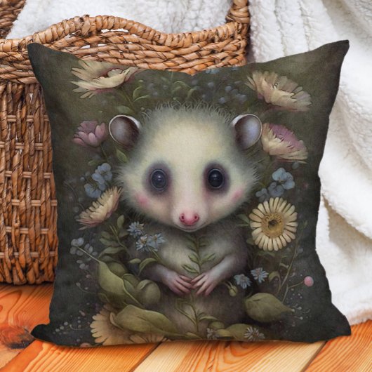 Coussin Chambre de bébé en forêt avec un joli opossum