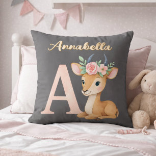 Coussin Chambre de bébé fille avec Lettre A Animale Aquare