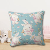 Coussin Chambre de bébé Lapin Blanc et Papillons