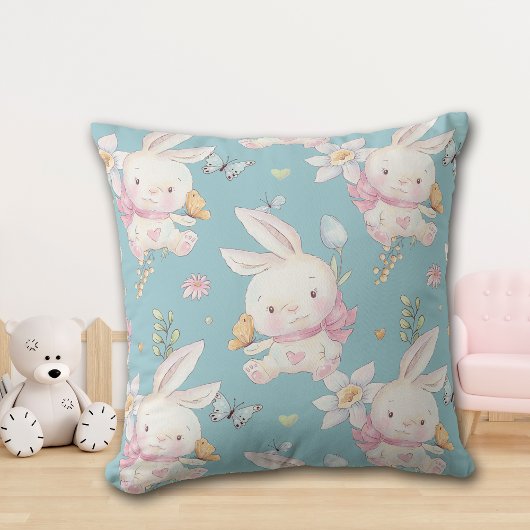 Coussin Chambre de bébé Lapin Blanc et Papillons