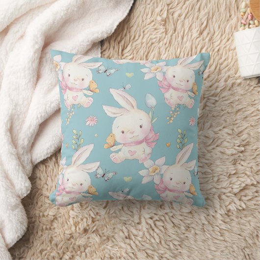 Coussin Chambre de bébé Lapin Blanc et Papillons (Couverture)