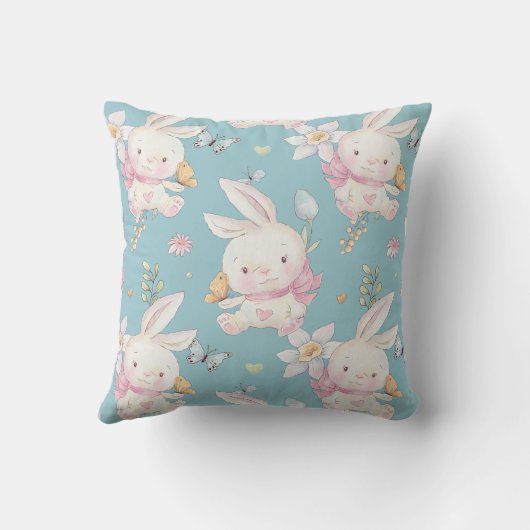 Coussin Chambre de bébé Lapin Blanc et Papillons (Verso)