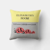 Coussin Chambre de l'enfant Ladybugs nom personnalisé gris (Verso)