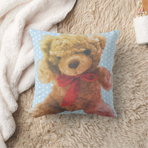 Coussin Chambre de Nounours Bleu Clair Vintage Adorable