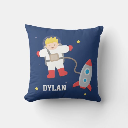 Coussin Chambre de Petit Astronaute Blond Fusée Espace (Recto)