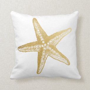 Coussin Chambre de plage chic d'étoiles de mer d'or de mo