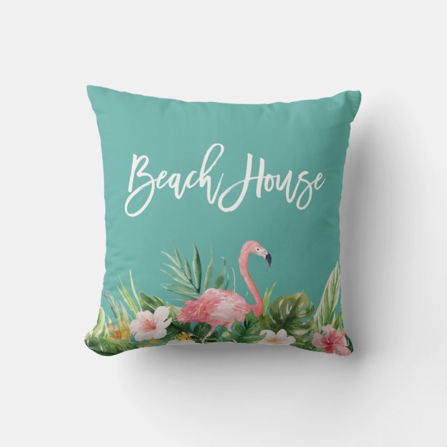 Coussin Chambre de plage florale tropicale de manuscrit (Recto)