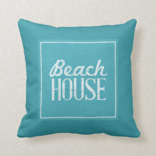 Coussin Chambre de plage vintage de bleu de turquoise
