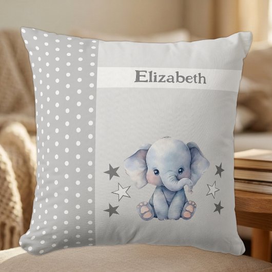 Coussin Chambre d'enfant ajoutez un nom éléphant gris mign