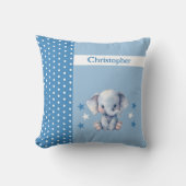 Coussin Chambre d'enfant ajoutez un nom éléphant mignon bl (Recto)