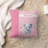 Coussin Chambre d'enfant ajoutez un nom éléphant rose mign (Couverture)