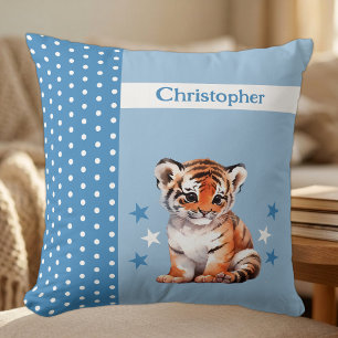 Coussin Chambre d'enfant ajoutez un nom joli tigre bleu