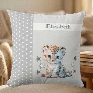 Coussin Chambre d'enfant ajoutez un nom léopard gris migno
