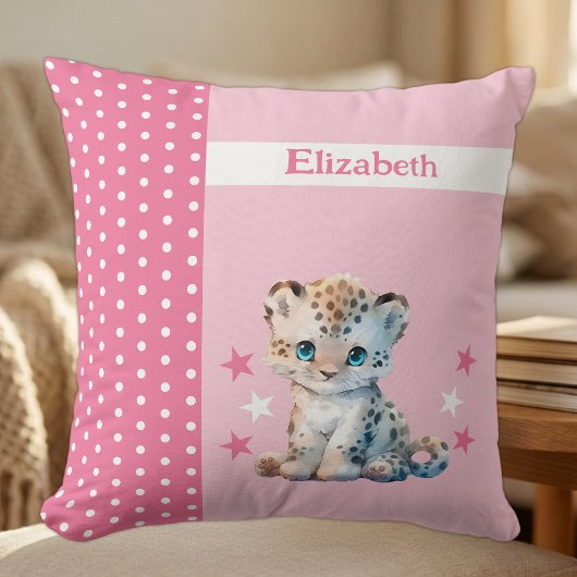 Coussin Chambre d'enfant ajoutez un nom léopard rose migno