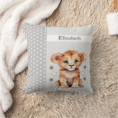 Coussin Chambre d'enfant ajoutez un nom lion mignon gris (Couverture)