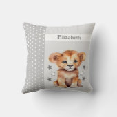 Coussin Chambre d'enfant ajoutez un nom lion mignon gris (Verso)