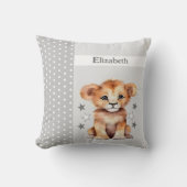 Coussin Chambre d'enfant ajoutez un nom lion mignon gris (Recto)