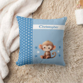 Coussin Chambre d'enfant ajoutez un nom singe mignon bleu (Couverture)