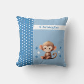 Coussin Chambre d'enfant ajoutez un nom singe mignon bleu (Recto)