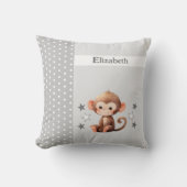 Coussin Chambre d'enfant ajoutez un nom singe mignon gris (Recto)