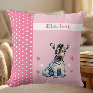 Coussin Chambre d'enfant ajoutez un nom zèbre mignon rose