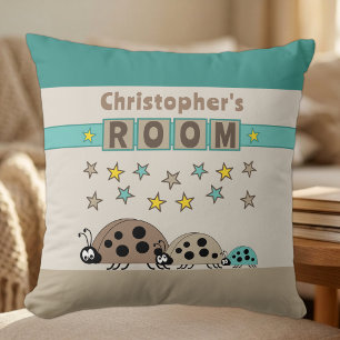 Coussin Chambre d'enfant coccinelles ajoutez un nom marron