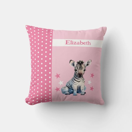 Coussin Chambre pour enfants ajouter nom mignon zèbre rose (Recto)