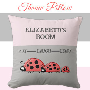 Coussin Chambre pour enfants Ladybugs nom personnalisé gri