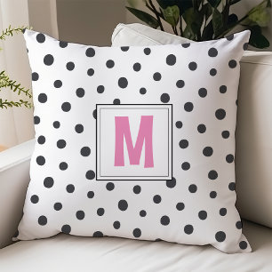 Coussin Chambre universitaire à monogramme à pois rose et