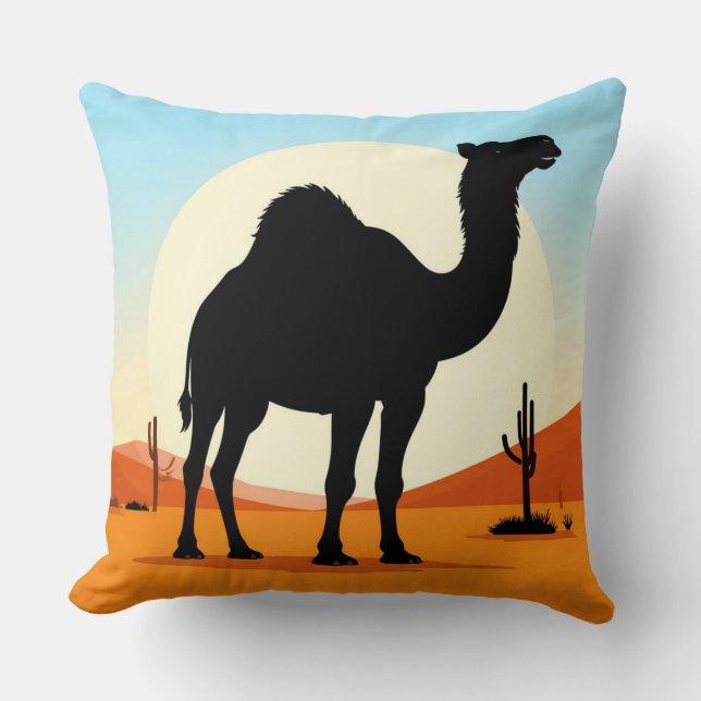 Coussin Chameau Solitaire Coucher de Soleil Désertique Scè (Recto)