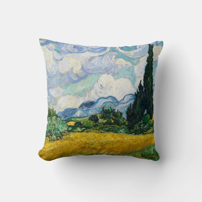 Coussin Champ de blé Van Gogh avec Cyprès. Impressionnisme (Recto)