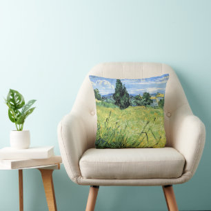 Coussin Champ de blé vert avec cyprès