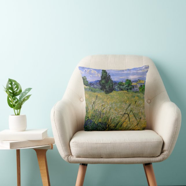 Coussin Champ de blé vert avec cyprès par Vincent van Gogh (Chaise)