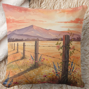 Coussin Champ de fleurs sauvages au coucher du soleil sere