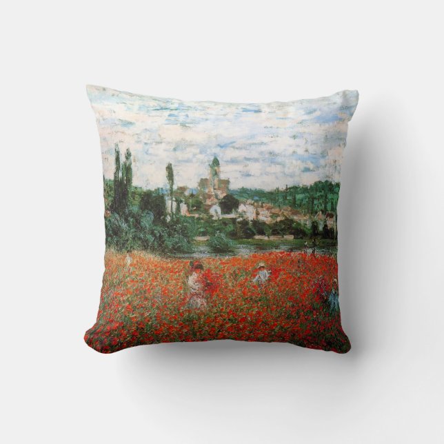Coussin Champ de Monet de carreau rouge de pavots (Recto)