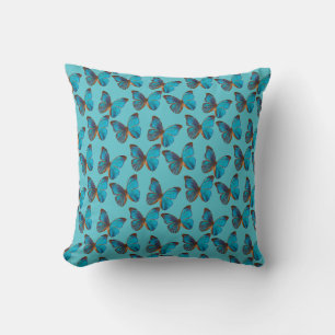 Coussin Champ de Motif de papillons bleu turquoise