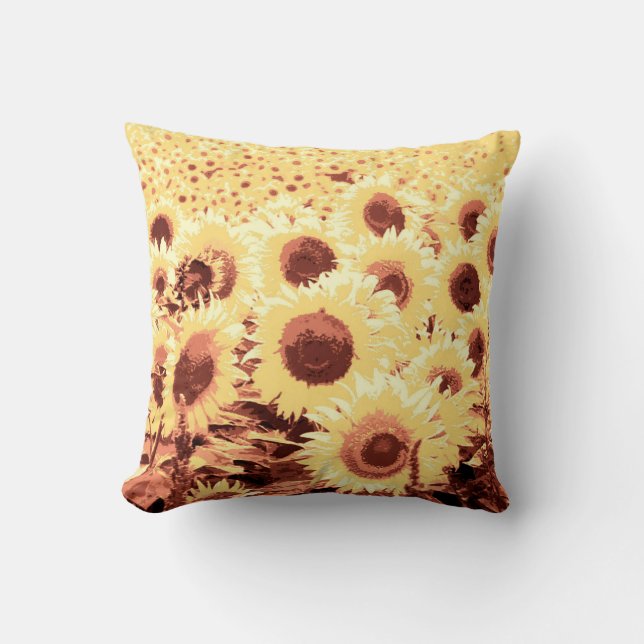 Coussin Champ de tournesol - brun, or et jaune (Recto)